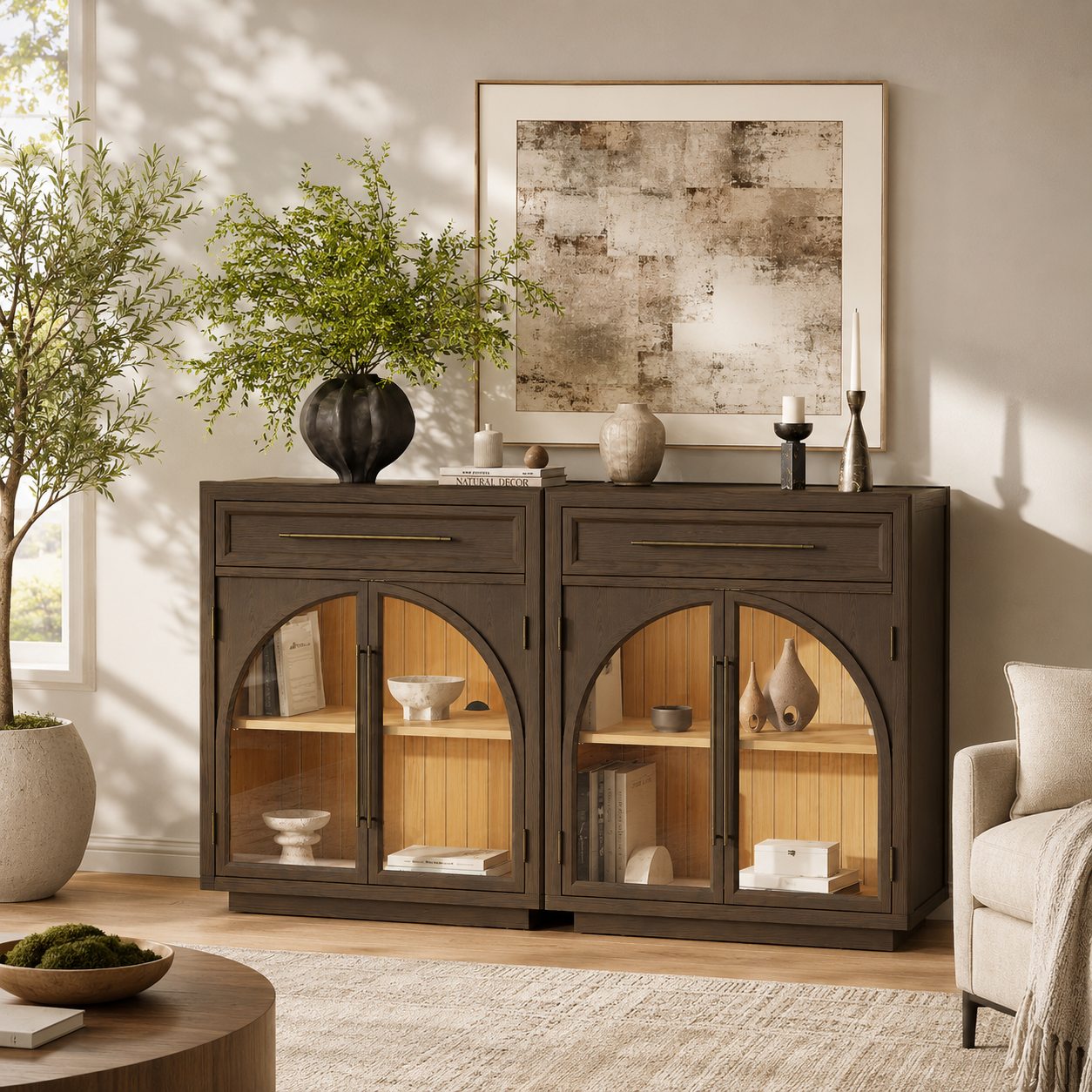 Aldric Arched 61" Oak Sideboard with Drawers