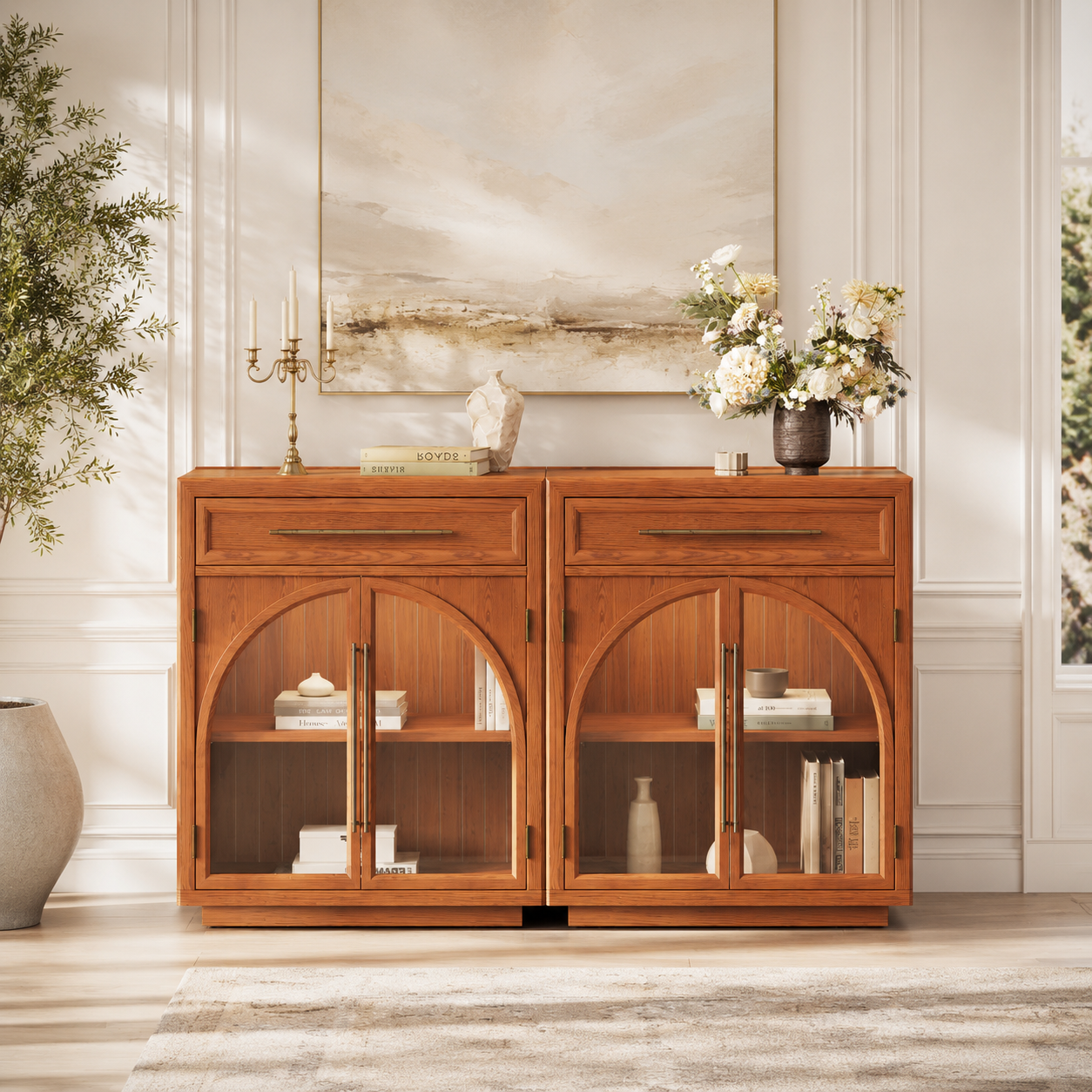 Aldric Arched 61" Oak Sideboard with Drawers