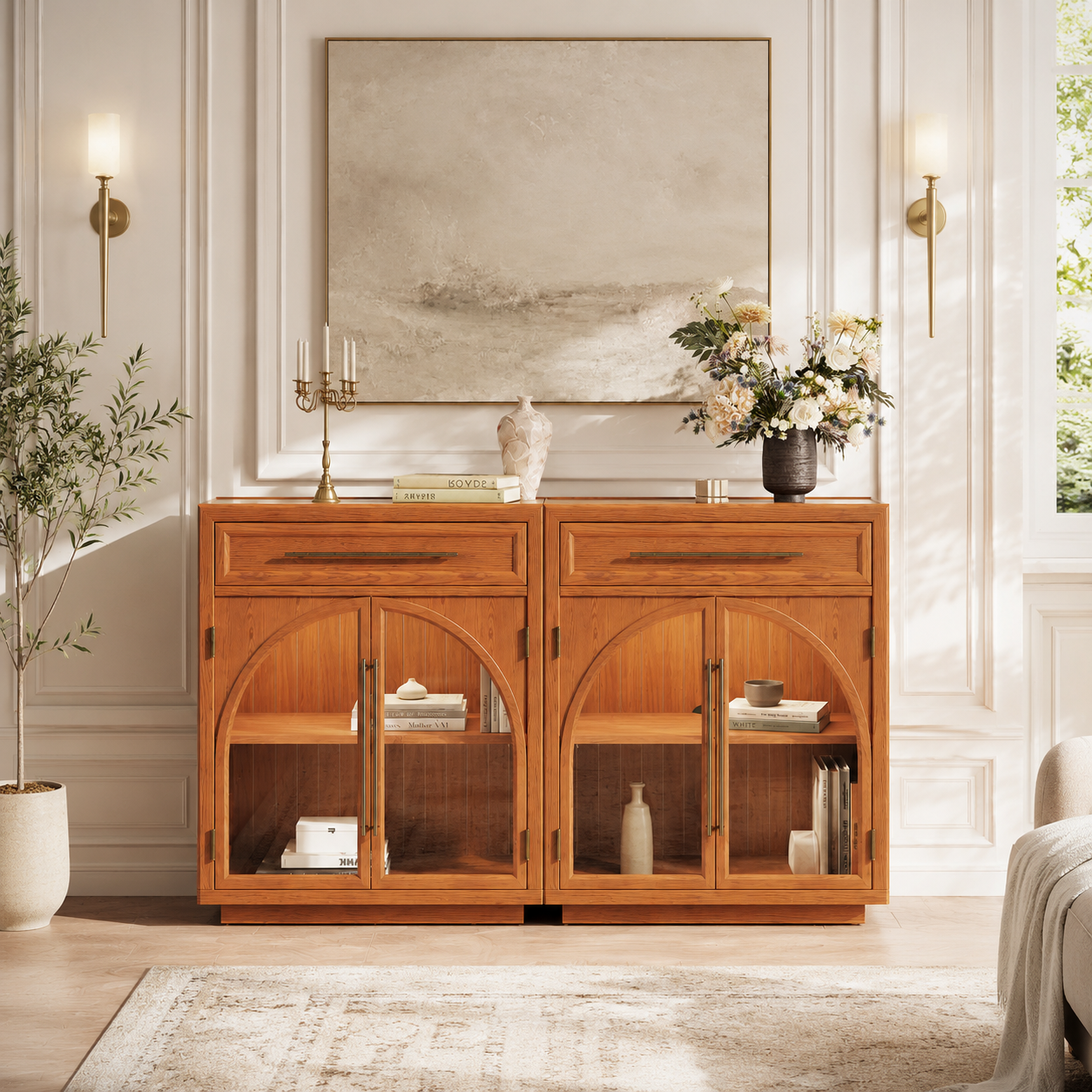 Aldric Arched 61" Oak Sideboard with Drawers
