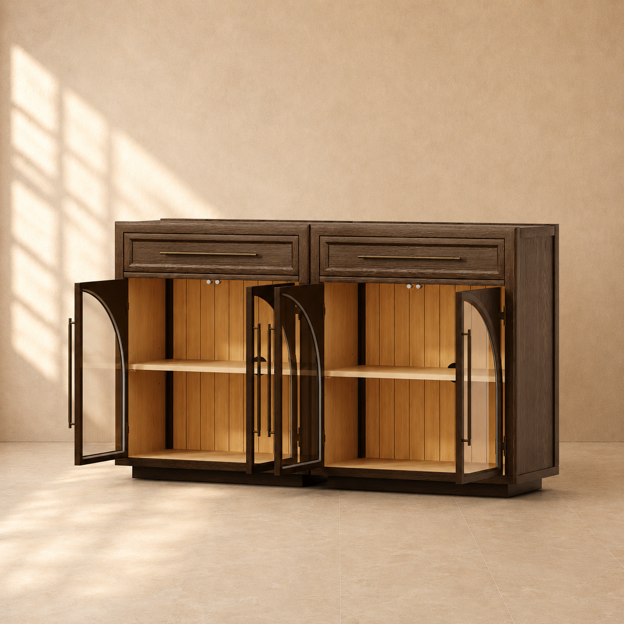 Aldric Arched 61" Oak Sideboard with Drawers